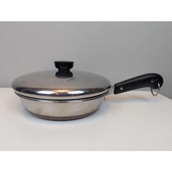 Revere Ware 8" Skillet Steel Copper Frying Pan Poacher Lid Pre 1968 Mint - Picture 5 of 9